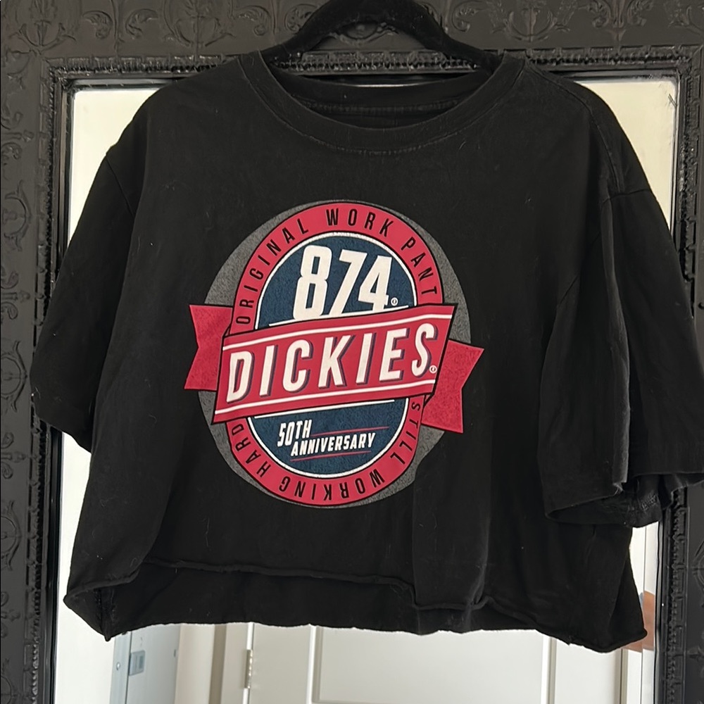 Dickies Black Cropped Tee with Red Logo